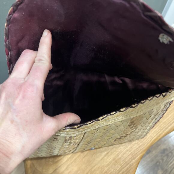 Vintage Clutch Straw Raffia Embroidered Boho Beach Purse - Picture 5 of 7